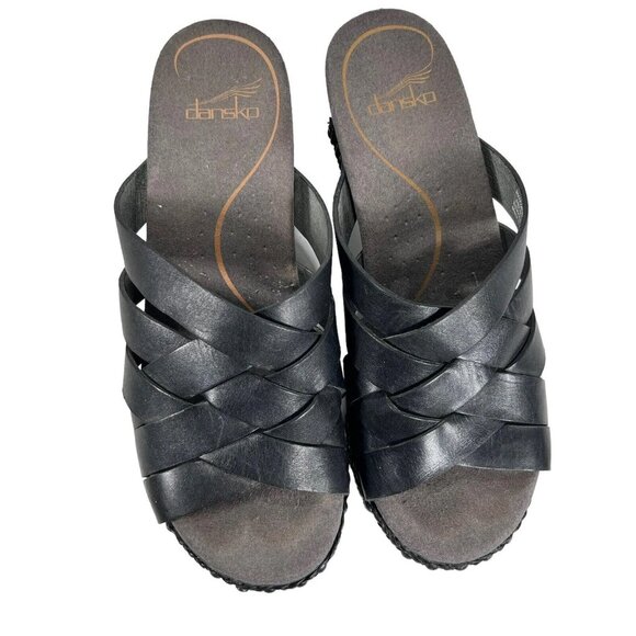 Dansko Womens Black Woven Leather Open Toe Cut-out Heel Shoes Braid Trim Sz 37 - Picture 2 of 11